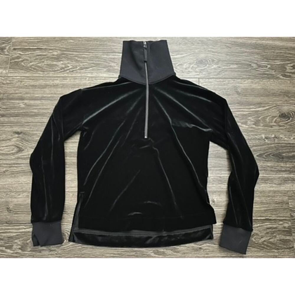 Spanx Velvet Half Zip Pullover Top Size XS Black Lounge Sweatshirt